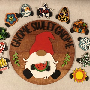 Gnome Sweet Gnome - Gnome Sweet Gnome Interchangeable Sign - Interchangeable Sign, Gnome Sweet Gnome Round Sign - Gnome Sweet Gnome Door