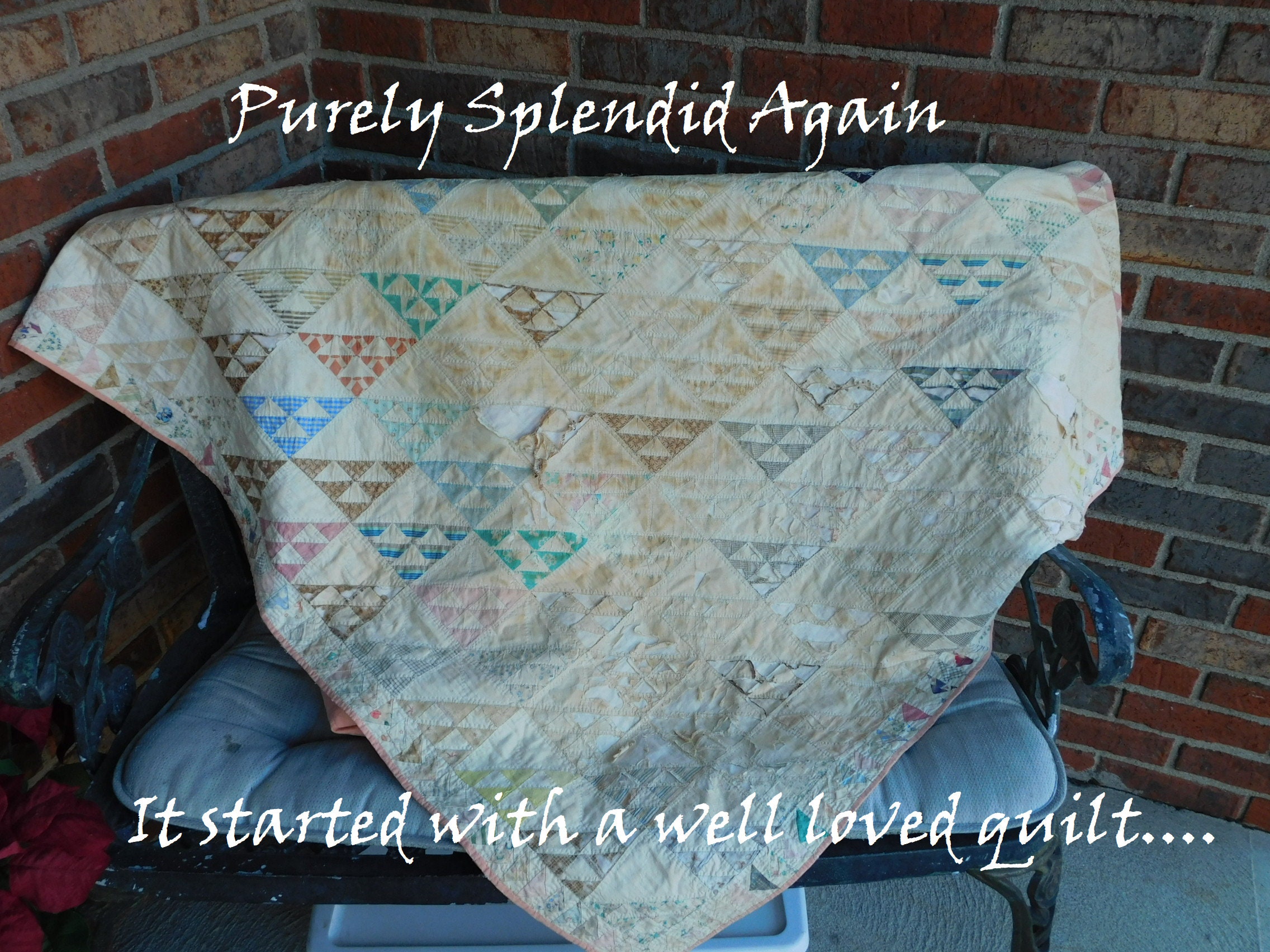 Quilted Flower, Upcycled Vintage Quilt, Rustic Spring Country Kitchen, Quilted Ornament, Nursery