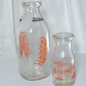 Vintage Milk Bottles with colored labels