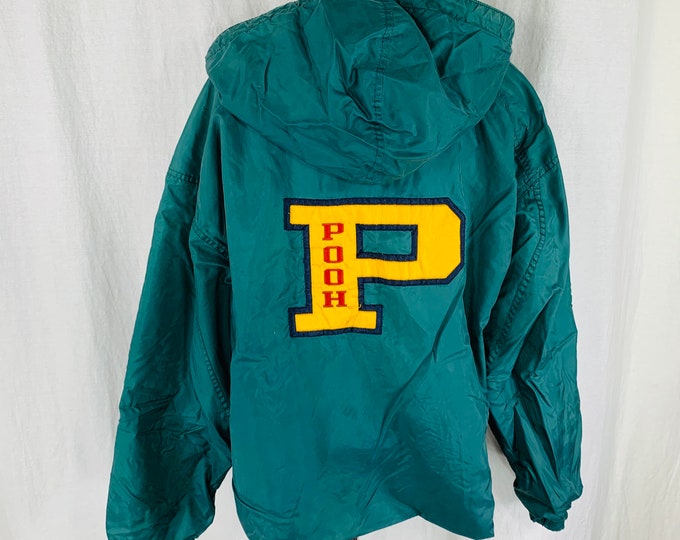 Vintage 90s Disney/'s Winnie The Pooh Green Nylon Lined Hooded Jacket Size Medium