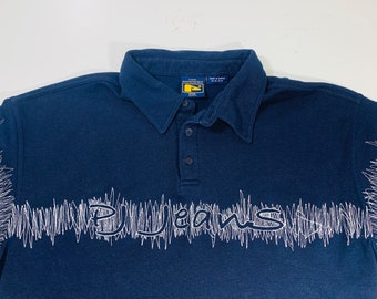 PJ Mark Horizonal Zig Zag Stitch Logo Thick Blue Polo Shirt Size XXL Drawstring