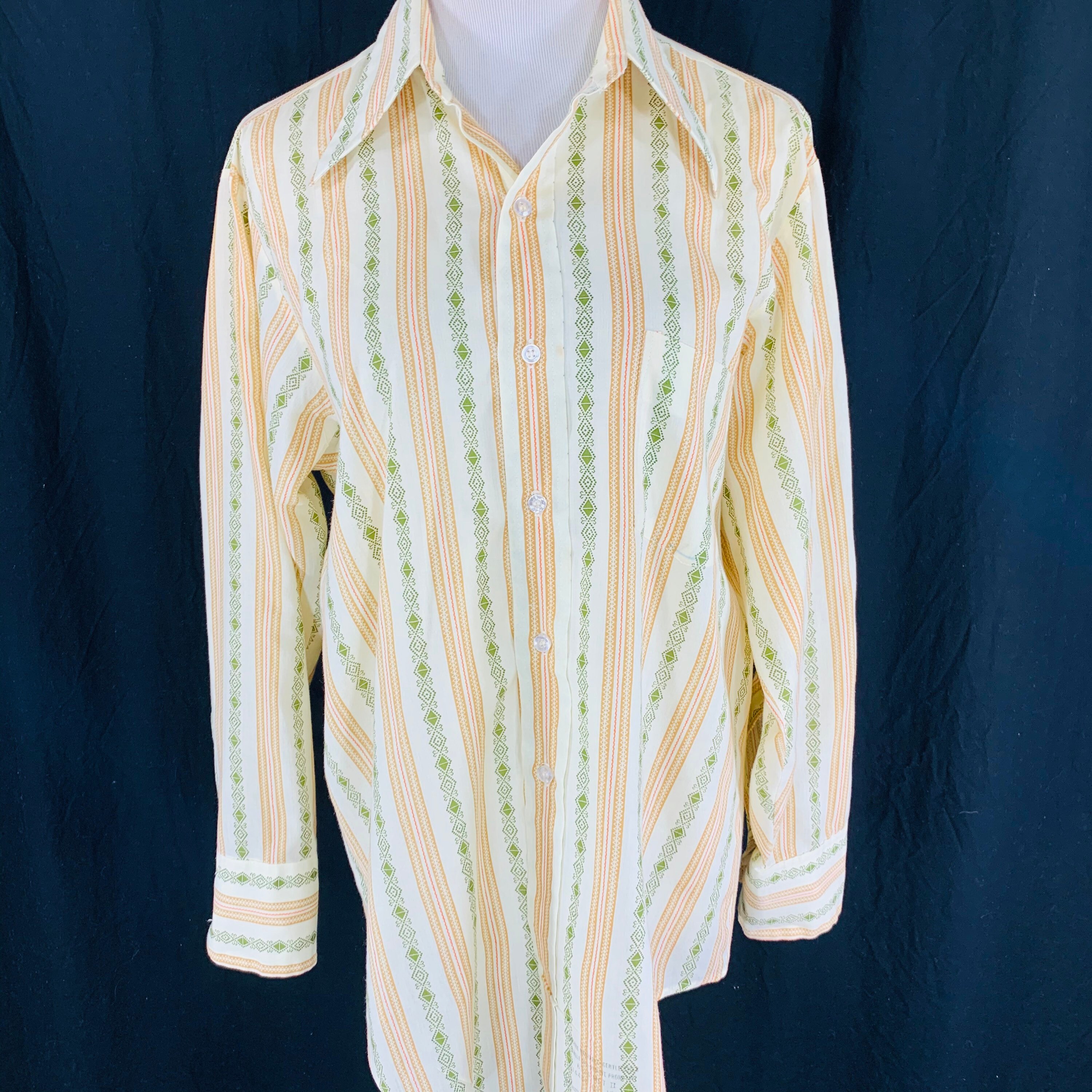 Vintage men\u2019s shirt 1970s new old stock Kent Collection by Arrow long sleeves striped size 15 12 32 Decton fabric