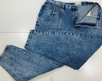 Touche Acid Washed Denim Blue Mom Jeans Tapered High Wasted Vintage 80s Sz 38x28