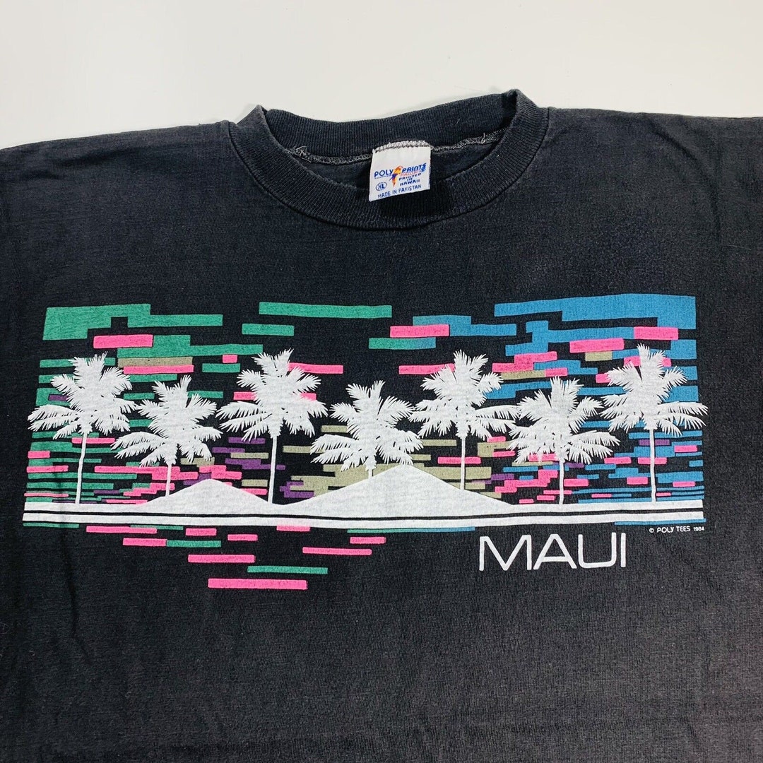 Vintage 1984 Maui 80s Design Palm Trees Black Crew Neck - Etsy