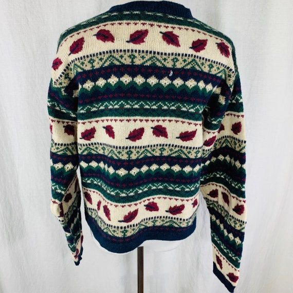 Vtg 90s New River Wool Blend Patterned Stripe Black Pullover Sweater Size Large
