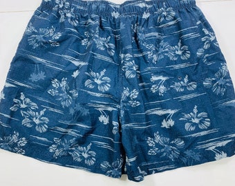 Vintage Y2K OP Ocean Pacific Blue Tropical Swim Trunks Mesh Lined Size XL