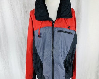 Vintage 90er Jahre Obermeyer Starboard Rot Grau Ski Windbreaker Jacke Kapuze Sz Large