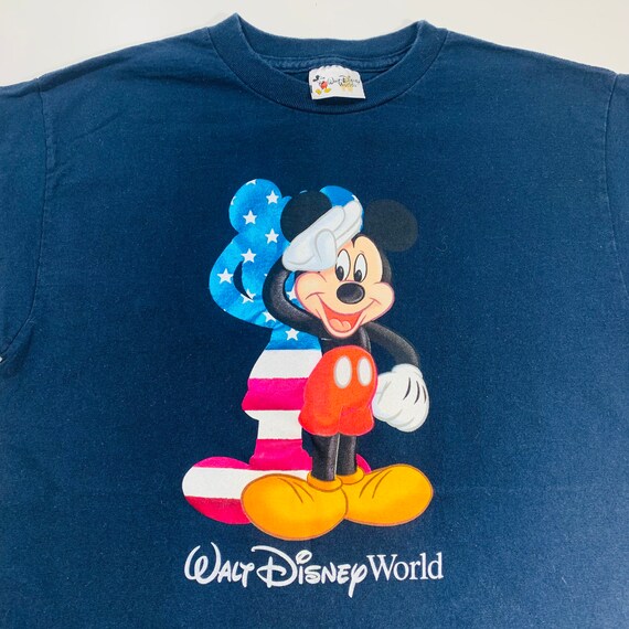 Vtg 90s Walt Disney World Blue T-Shirt Mickey Mou… - image 1