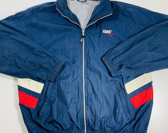 Vintage 90s BIKE Tennis Blue Nylon Windbreaker Full Zip Jacket Size Large