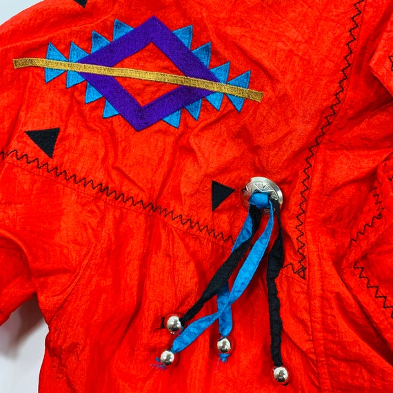 Vintage 80s Lavon Red Nylon Blazer Top Aztec Jack… - image 5