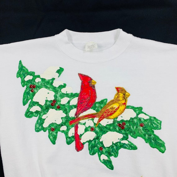 Vintage 90s Painted Cardinals On Snowy Holly Tree 