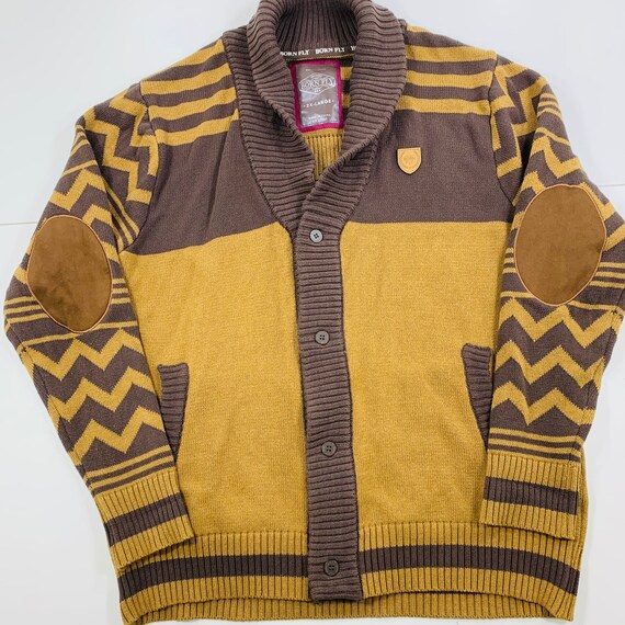 shockcorridor66 Born Fly Brown Tan Full Zip Cowl Neck Cardigan Sweater Size XXL Hip Hop