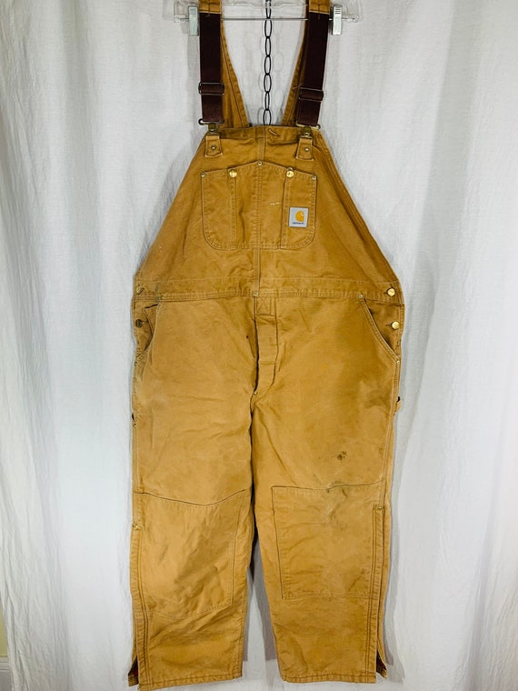 Carhartt Double Knee Brown Bib Carpenter Overalls Quilted Lined