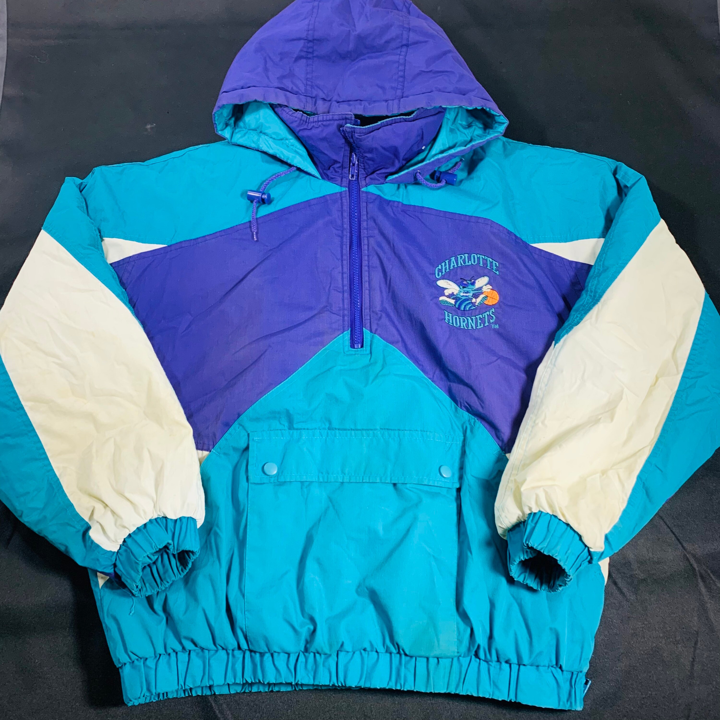 Vintage Starter - Charlotte Hornets Hooded Pullover Jacket 1990s Large