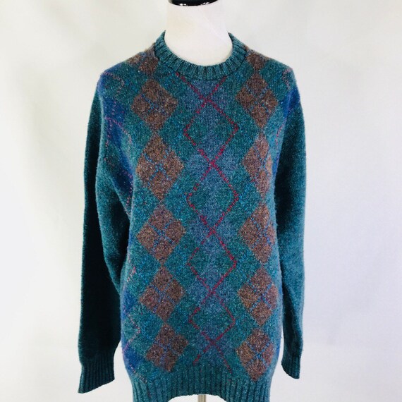 Vintage 70s Alan Paine Wool Argyle Blue Sweater Size 42/Large | Etsy