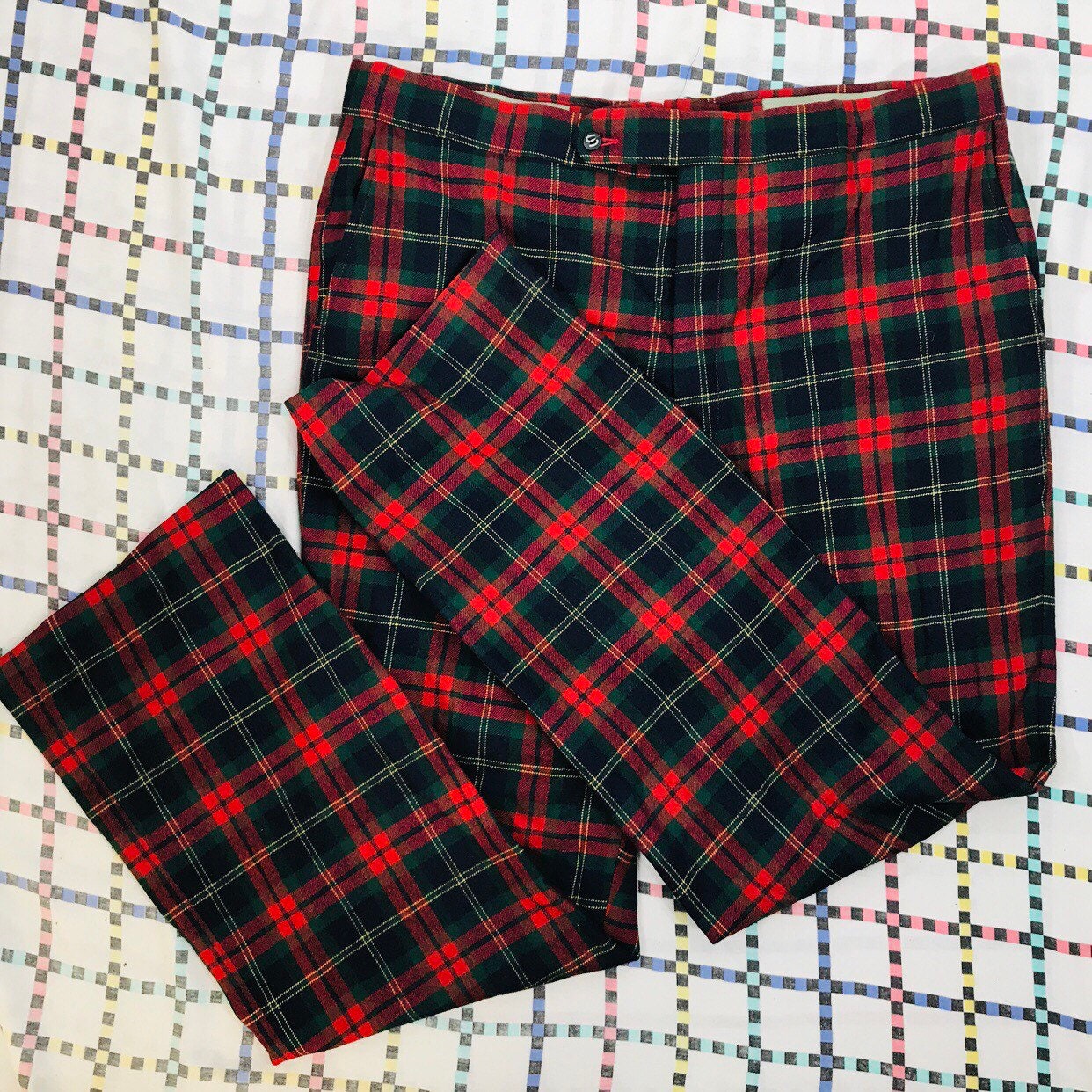 Vintage 60s Jaymar Sansabelt Wool Red Green Plaid Pants Slacks | Etsy