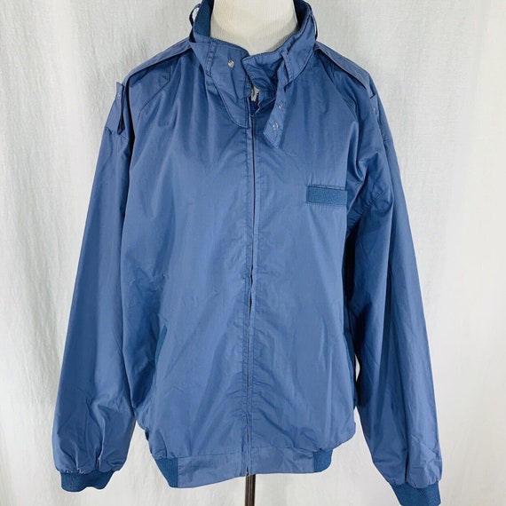 Navy blue shop windbreaker with hood