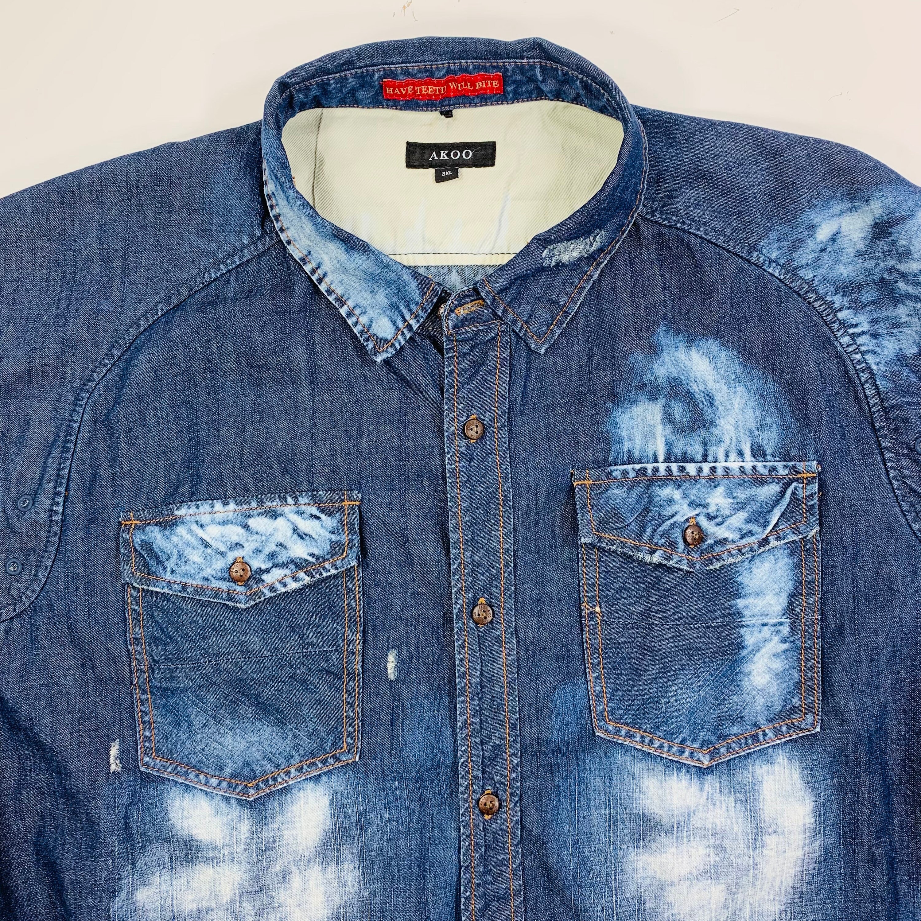 AKOO Dark Wash Blue Denim Button Down 