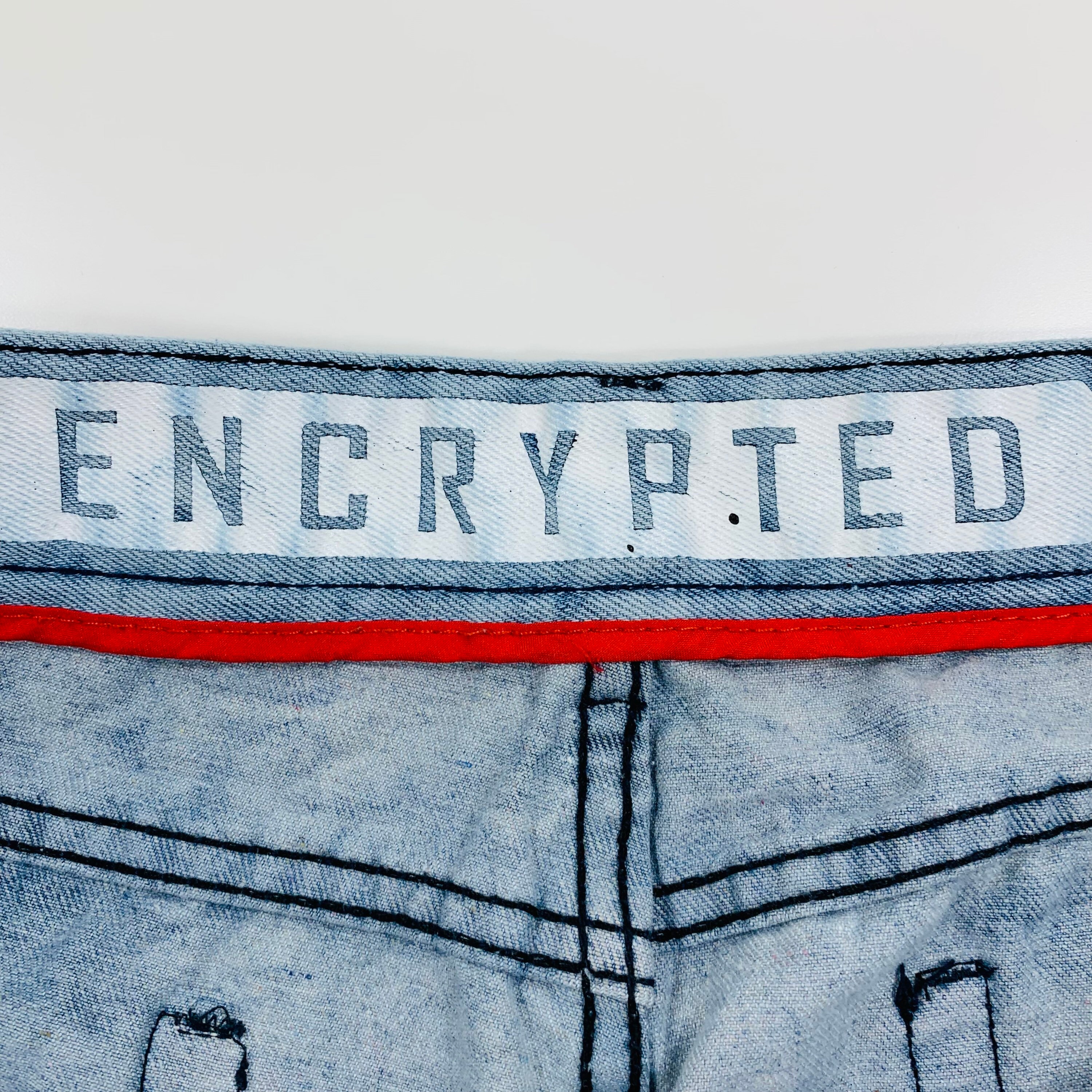 Encrypted Light Wash Blue Denim Jeans 