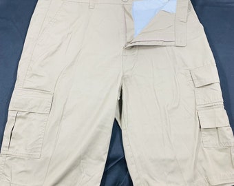 SACRED CROWN Pantalon cargo beige à devant plat avec 3 poches Cargo Taille 42x14