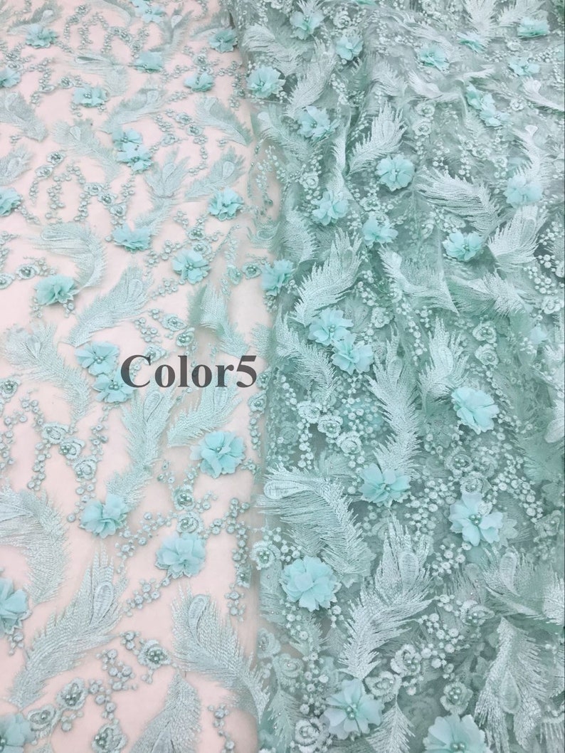3D Flower Lace Fabric With Pearl.handmade Lace Fabric for - Etsy
