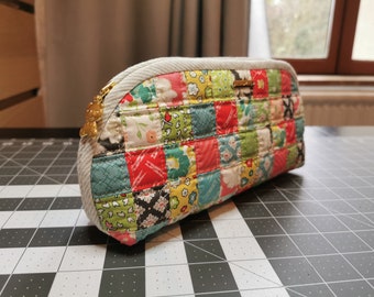 Patchwork / zippered pencil case / school / makeup / toiletry bag