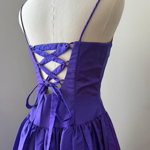 1980s Purple Sleeveless Scoop Neck Ballgown, 80s Floral Embroidered Princess Dress | Small Petite