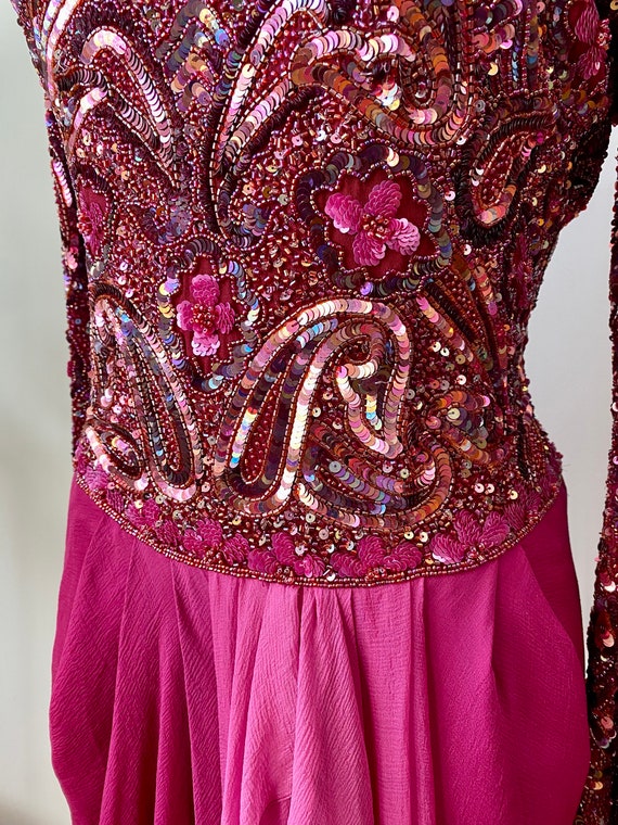 Vintage 80s Designer Pink Silk Dress | Glamorous … - image 6
