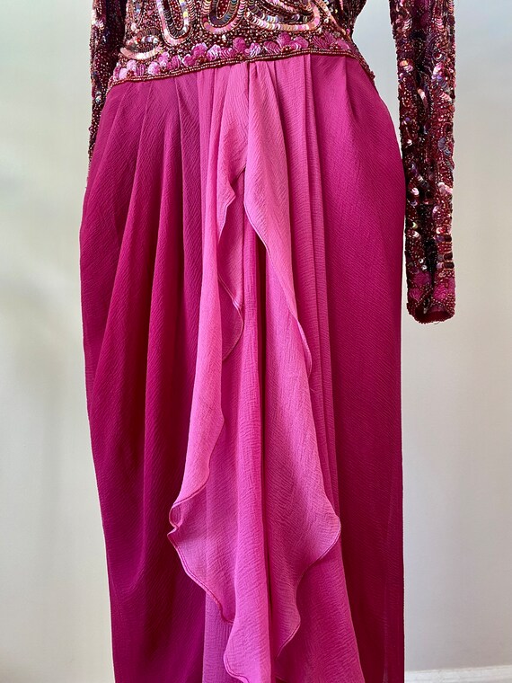 Vintage 80s Designer Pink Silk Dress | Glamorous … - image 7