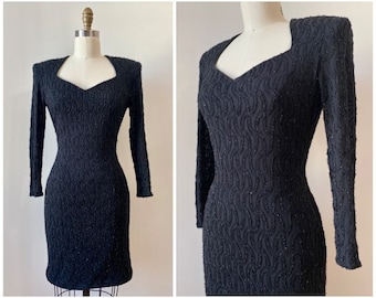 Vintage 1990s Minimalist Black Mesh Dress | Sparkling Stretch Mini Dress by NIKI