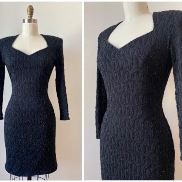 Vintage 1990s Minimalist Black Mesh Dress | Sparkling Stretch Mini Dress by NIKI