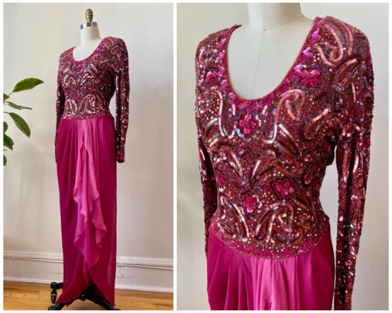 Vintage 80s Designer Pink Silk Dress | Glamorous … - image 1