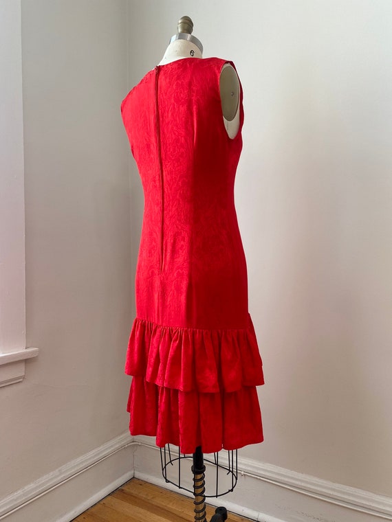 Vintage 1980s Red Silk Jaquard Sleeveless Slip Dr… - image 7