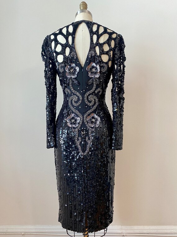 Vintage 1990s Glittery Black Silk Beaded Sequin C… - image 6