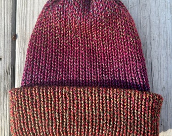 Maroon Berry Knit Hat / Gradient Knit Hat / Autumn Knit Hat / Colorful Knit Hat / Ombre Hat