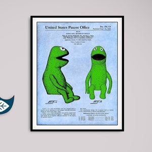 Kermit The Frog Colorized Jim Henson Muppet Patent Print, Nursery Wall Art, Kids Room, Child's Room Art, Muppet Art, Miss Piggy - SKU TGPP44