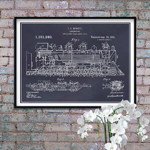 1913 Bennett Locomotive Patent Print, Locomotive, Railroad Decor, Train Gifts, Train Art, Train Decor, Train Room, Railroading, Engine