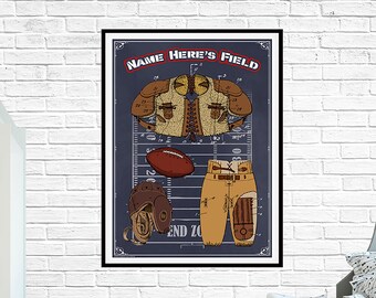 Custom Vintage Football Art Print: Personalized Gift for Athletes, Kids Room Decor, Sports Poster, Playroom Wall Art