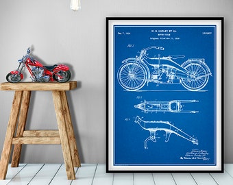 1924 Harley Davidson Motorcycle Patent Print, W S Harley, Harley Print, Harley Art, Motorcycle Art, Biker Art, Motorcyclist Art, Hog