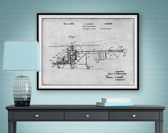 1940 Sikorsky Helicopter Patent, Aviation Art, Helicopter Decor, Pilot Gift, Aviator Gift, Helicopter Art, Helicopter Pilot Gift