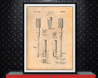 1935 Phillips Screw Driver Patent Print, Tool Art, Woodworking, Metalwork, Dad Gift, Man Cave Decor, Garage Decor, Tool Box, Mechanic Gift