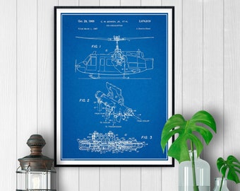 1969 UH-1 Huey Helicopter Patent Print, Aviation Art, Helicopter Decor, Aviator Gift, Helicopter Art