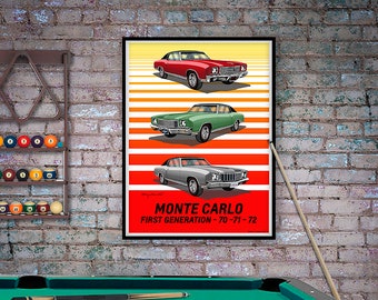 1970, 1971, 1972 First Generation Monte Carlo Art Print, Vintage Chevrolet, Mechanic Gift, Boys Room, Garage Art, Automotive Art, Car Art