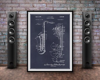 1949 Saxophone Patent Print, Saxophone Art, Musician Gift, Music Room Decor, Band Art, Jazz Musician Gift, Sax Patent, Sax Art, Jazz