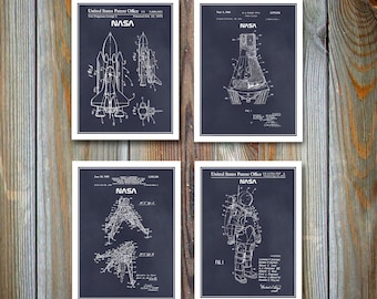 NASA Set Of 4 Patent Prints, Space Shuttle, Astronaut Art, NASA, US Space Program, Aerospace Engineer, Engineer Gift, Apollo, Mercury