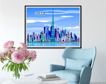 Dubai, UAE City Skyline Print, Poster, Wall Art, Travel Decor, burj khalifa  Watercolor, United Arab Emirates Art, Home Decor, Travel Gift