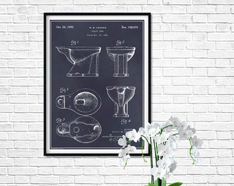 1957 Toilet Bowl Patent Print, Bathroom Decor, Gag Gift, Toilet, Restroom, Plumber Gift, Lavatory, Wash Room Art, Bathroom Art, Loo Art