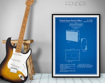 1959 Fender Amplifier and Loudspeaker, Guitarist Gift, Music Home Decor, Guitar Wall Art