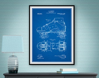 1907 Roller Skate Patent Print, Roller Skate Decor, Roller Skating Art, Roller Skating Gift, Roller Rink Decor, Roller Derby Gift, Sports