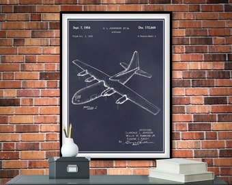 1953 Lockheed C-130 Hercules Transport Aircraft, Patent Print, Airplane, Aviation Art, Military, Pilot Gift, Air Force, USAF, Aircraft Art